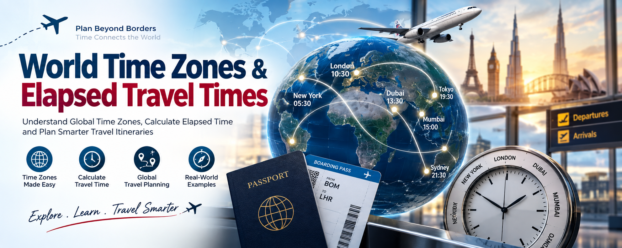 World time zones and elapsed travel times